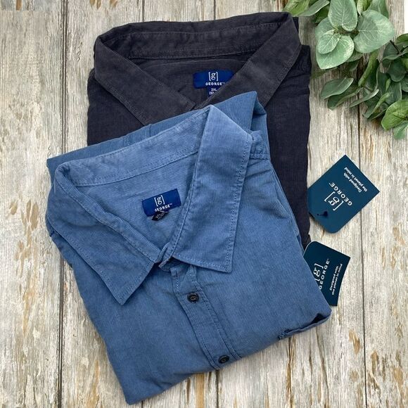 Men's Cotton Corduroy Button Down Shirt with Long Sleeves 2-Pack Size 2XL - Picture 1 of 10